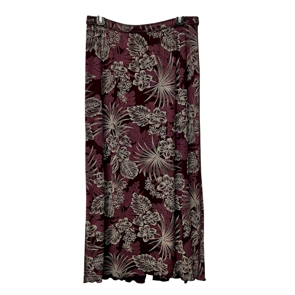 Citiknits VTG Purple Tropical Floral Maxi Skirt Large Lettuce Hem Made in USA